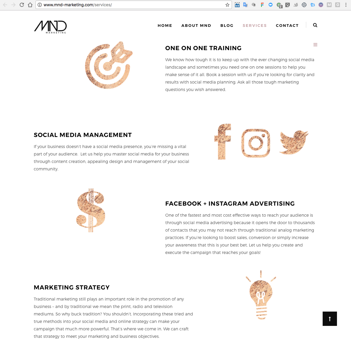  We love how Marisse from   MND Marketing   used these rose gold icons from our graphics packs to add some serious sparkle to her Services sales page. Using icons is a great way to break up lots of text and acts as an added layer of customization.&nb