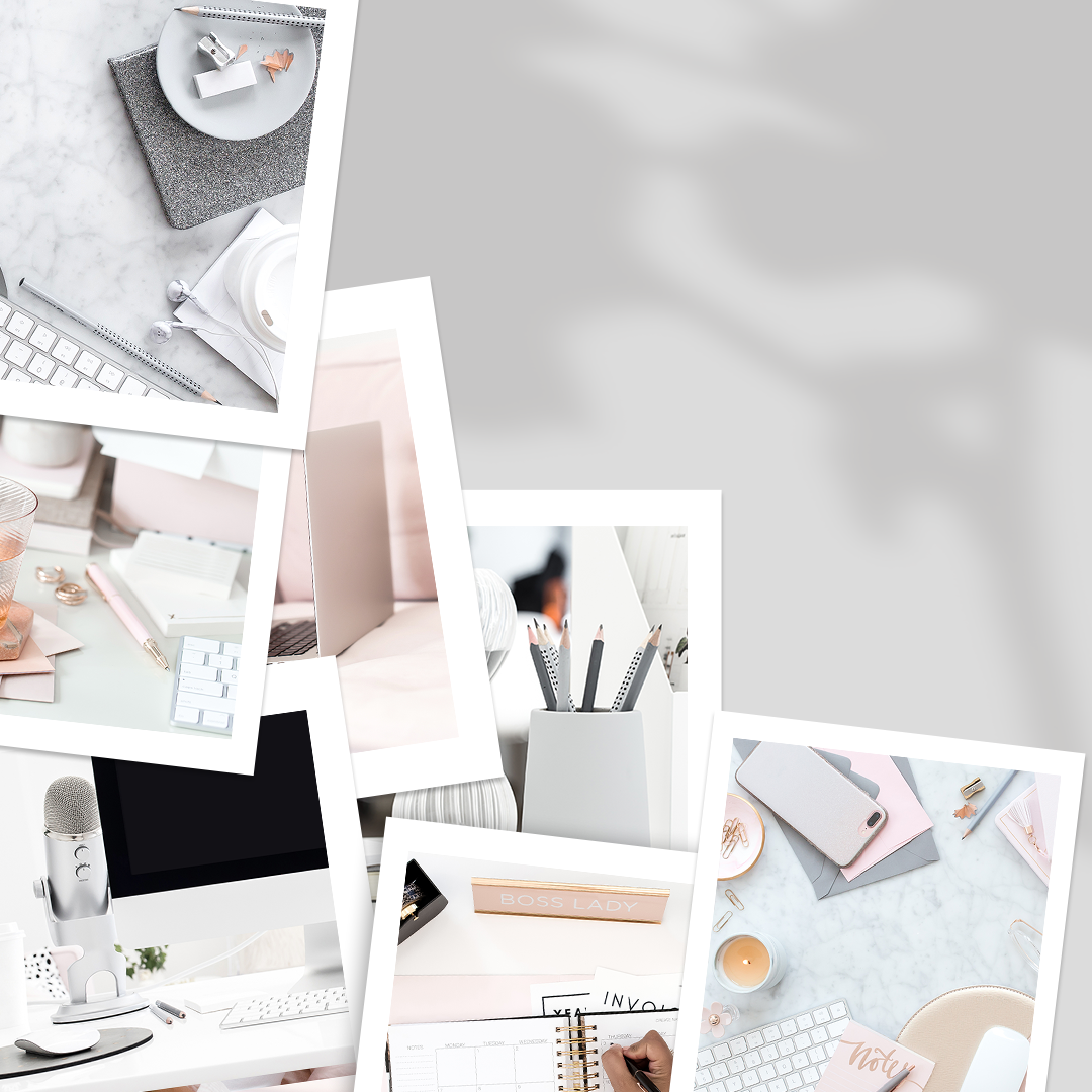 Workspace and desktop images for female entrepreneurs: business coaches, career coaches, virtual assistants, and social media marketers.