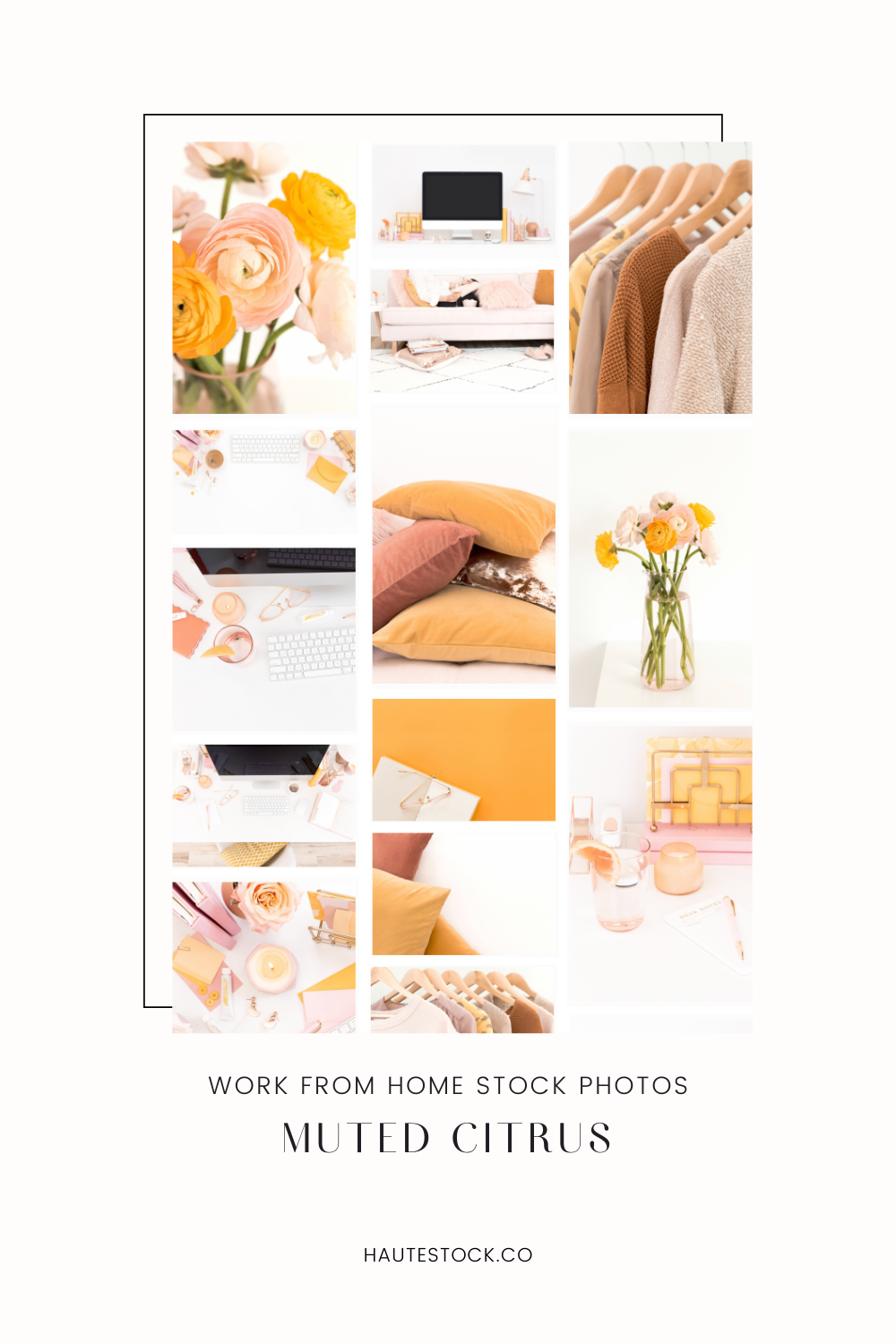 Citrus yellow and pink home office stock photos for women bloggers, creatives and business owners