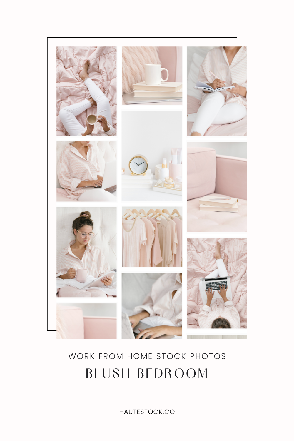 Blush pink work from home and work from bed stock photos for women entrepreneurs
