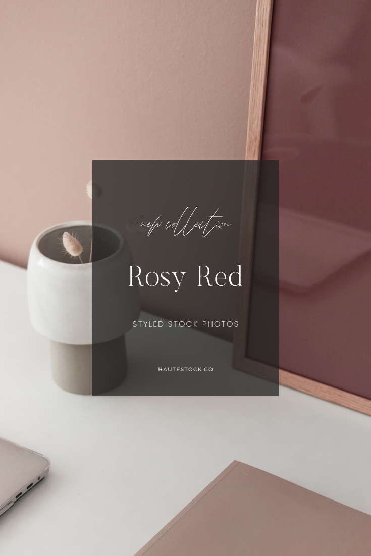 Rosy Red Home Office Styled Stock Photos