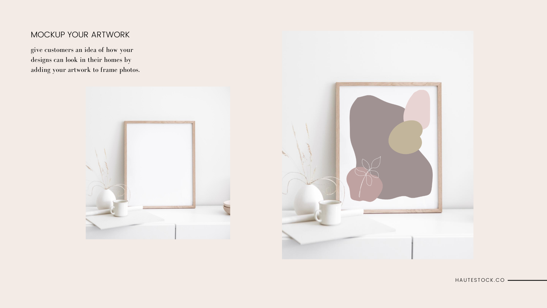 How to add digital designs and prints to mockup frame stock photo images from Haute Stock.