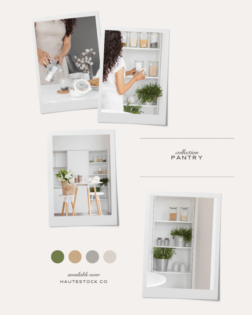 Brand board featuring stock images of healthy and organic pantry.