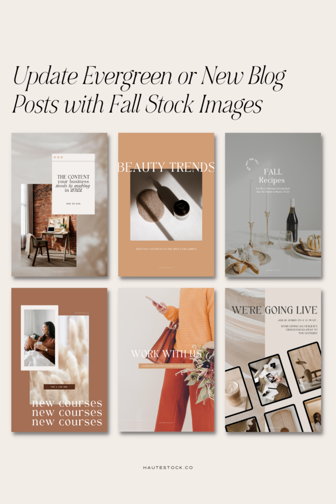 Examples of blog post graphics that have featured fall stock images into their small business marketing.
