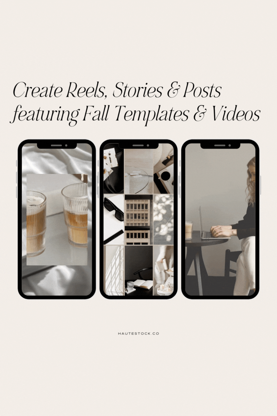 Reels and stories video examples that feature fall themes from Haute Stock canva templates.