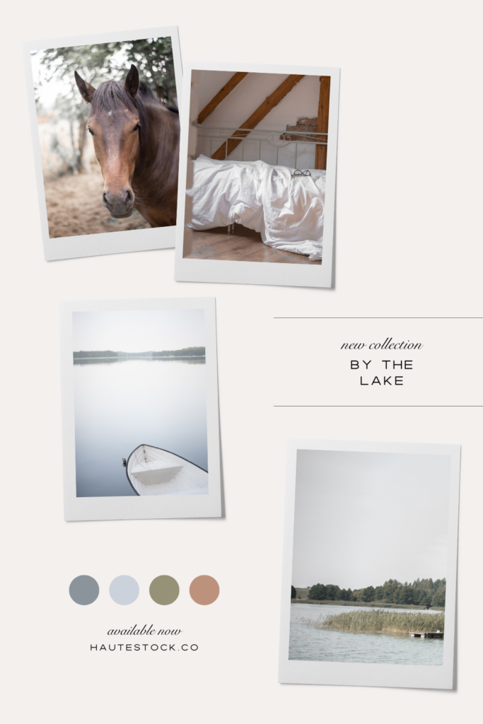 Mood board for wellness and travel featuring the calm and beauty of a boat on a lake and a place to relax and read 
