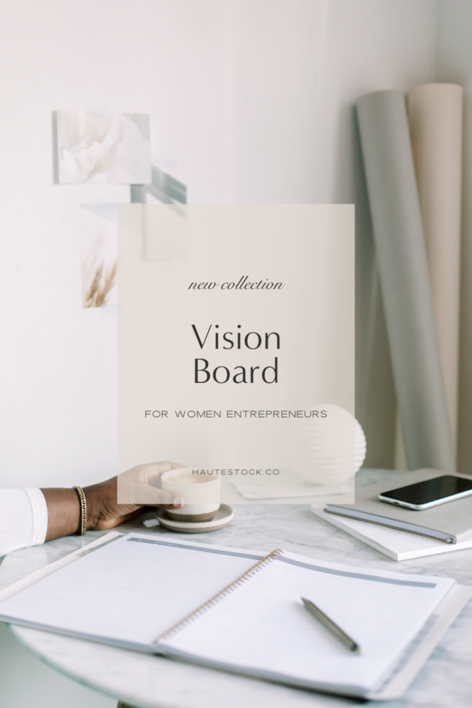 Haute Stock latest collection "Vision Board" features styled airy workspace, creative studio and mood board, perfect for branding.