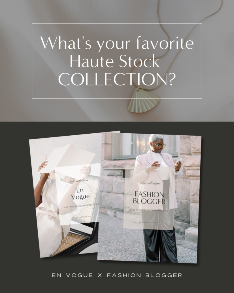 Autum Love shares her favorite fashion blogger stock photos collection in the Haute Stock library: En Vogue, a collection of high-end, editorial fashion stock photos, and Fashion Blogger, featuring a plus size model in a striking outfit that is both feminine and professional.