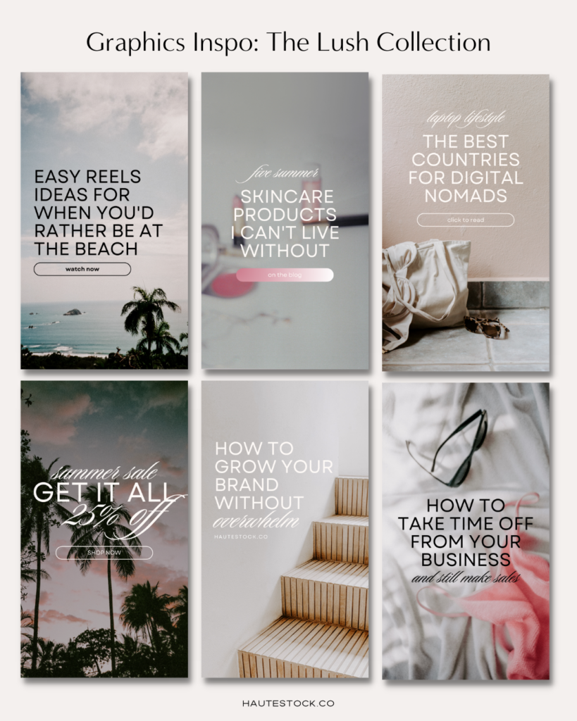 Graphics Inspo for the Lush collection showing the fun  possibility to use the travel images for your brand.