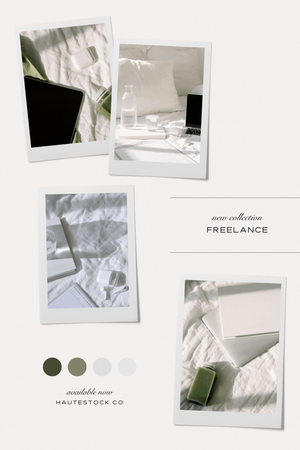 Lifestyle and workspace imagery in grey and green color palette. Stock photos and videos available at Haute Stock.