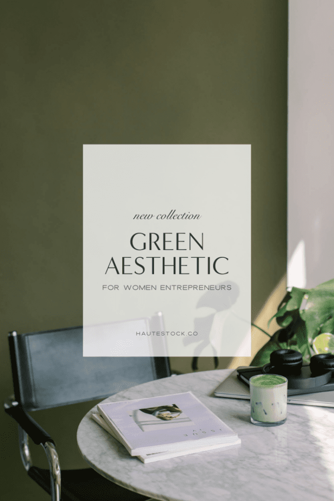 Green Aesthetic, a moody and chic stock photos and videos collection featuring workspace and lifestyle images is green color palette to elevate your branding.