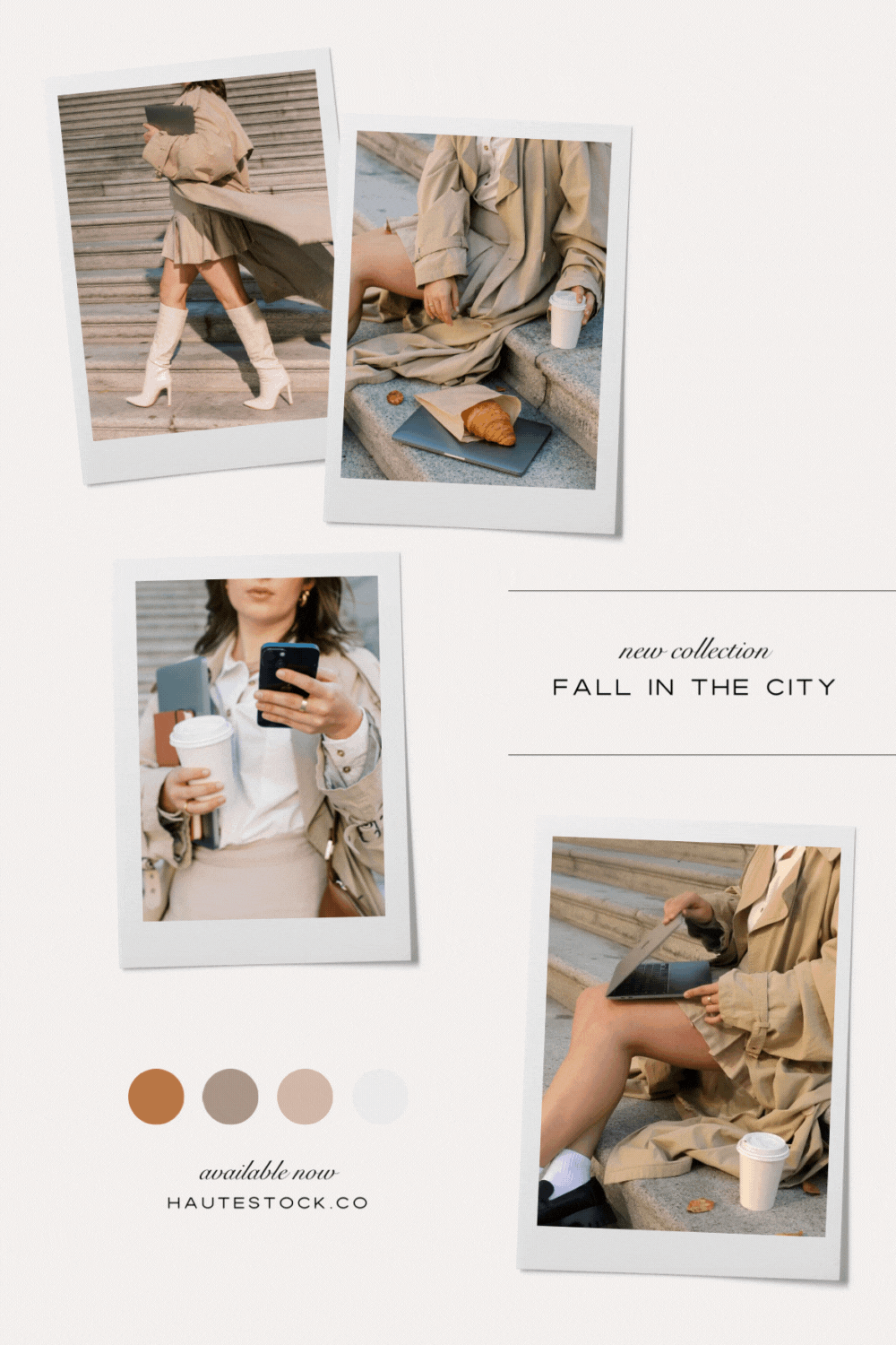 Mood board for Fall in the City, an aesthetic fall lifestyle stock photo and video collection in neutral color palette perfect for fashion bloggers, business coaches and edgy entrpreneurs.