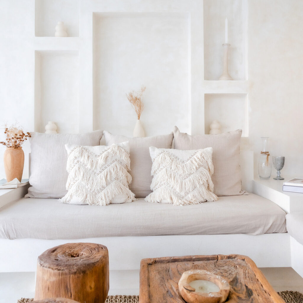 Beautifully styled Bali living room set up, part of Bali iInteriors - earthy architecture stock imagery.