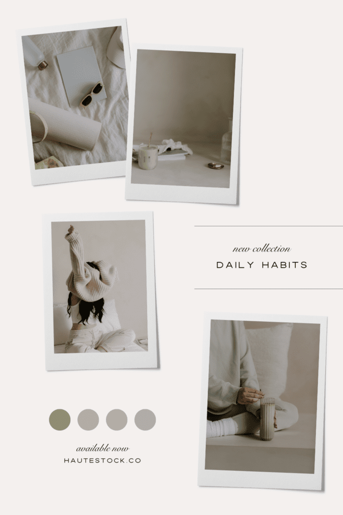 Moodboard for Daily Habits, lifestyle & wellness stocks images collection featuring images of self-care and healthy routines.