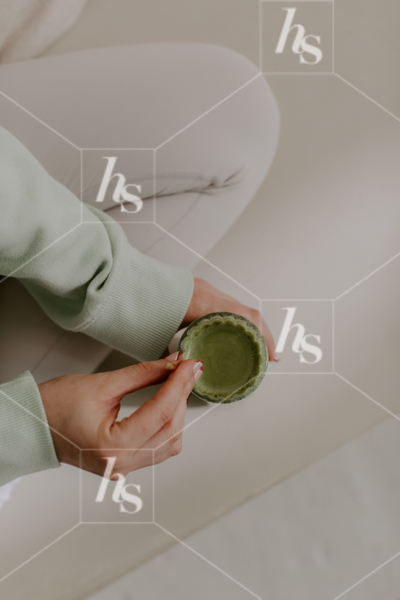 Flatlay of woman stirring matcha, part of Daily Habits wellness & lifestyle stock images collection perfect to elevate your wellness brand!