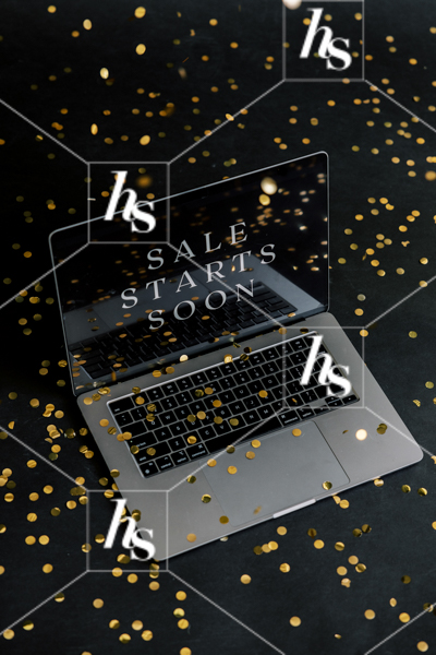 Confetti falling onto an open laptop that reads "Sale starts soon", part of Black Friday Cyber Monday Stock videos collection by Haute Stock