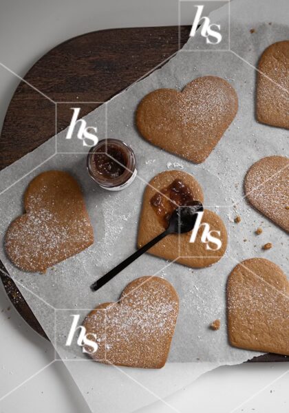 Gingersnap cookies and jam flatlay, part of Gingerbread cozy holiday stock images collection by Haute Stock