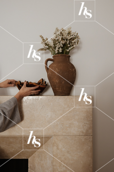 A model decorating a fireplace Mantel. Part of haven: home interior stock photo collection