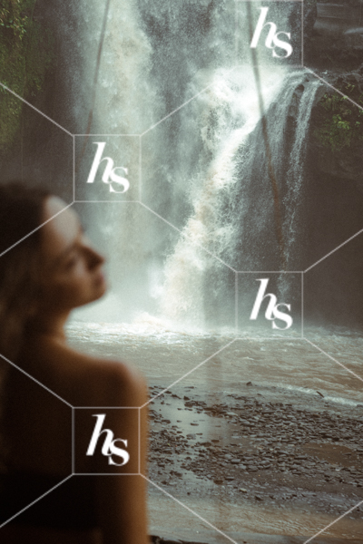 An image of woman. relaxing with a waterfall in the background, part of Mist Self-love & travel aesthetic imagery