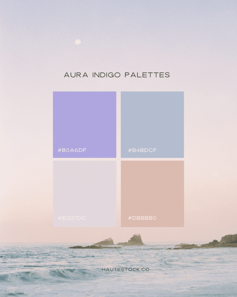 Aura Indigo, a moody and ethereal shade, brings a dreamy, whimsical vibe to your content. Perfect for spiritual, cosmic, beauty, or boho-themed branding, this trending Pinterest 2025 color captivates and engages. Discover stunning color palette inspiration using Aura Indigo to create visually appealing Pins that stand out.