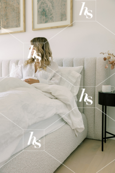 Lazy morning, featuring a woman in bed reflecting part of soft mornings, collection of meditation and movement images