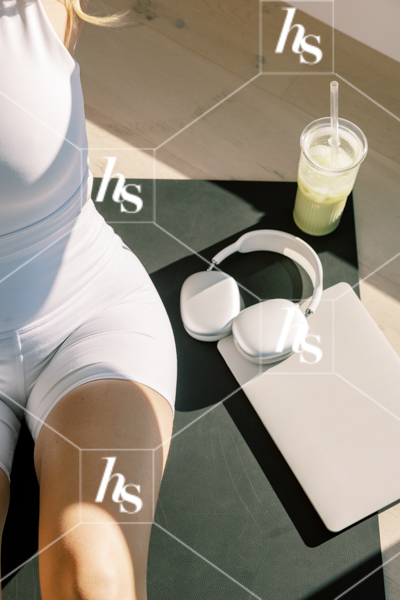 Woman on yoga mat, meditating and working out part of Soft morning collection of meditation images for wellness brands