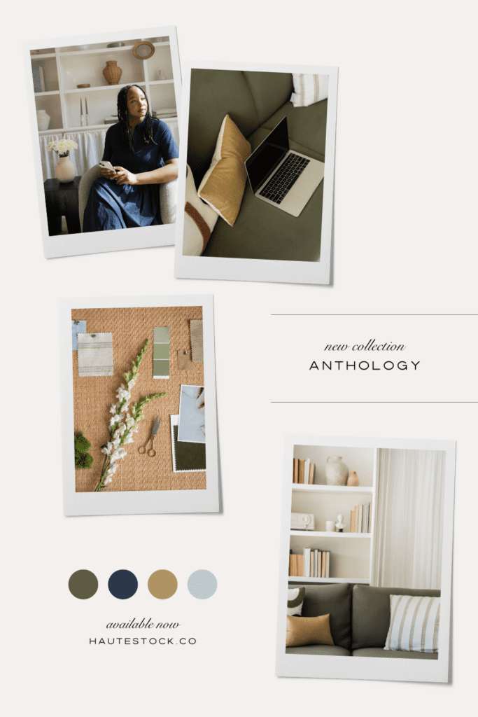 The Anthology collection by Haute Stock features stock images for interior-inspired brands in a calming palette of greens, creams, and browns. With vintage-modern styling, rich textures, and natural layers, this collection is perfect for branding, content planning, or seasonal design boards. Use it to bring warmth, calm, and intention to your next creative project.
