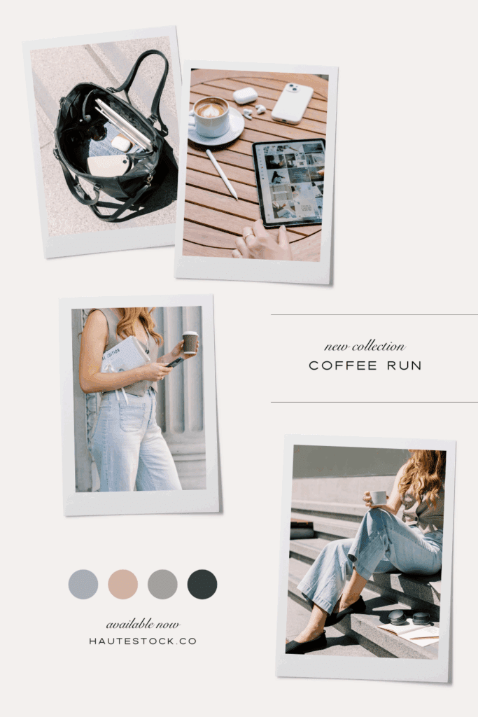 Moodboard for modern entrepreneurs. Think lattes, city steps, laptops, and soft lighting — this is the Coffee Run aesthetic. Perfect for branding inspo, content planning, and visual storytelling.
