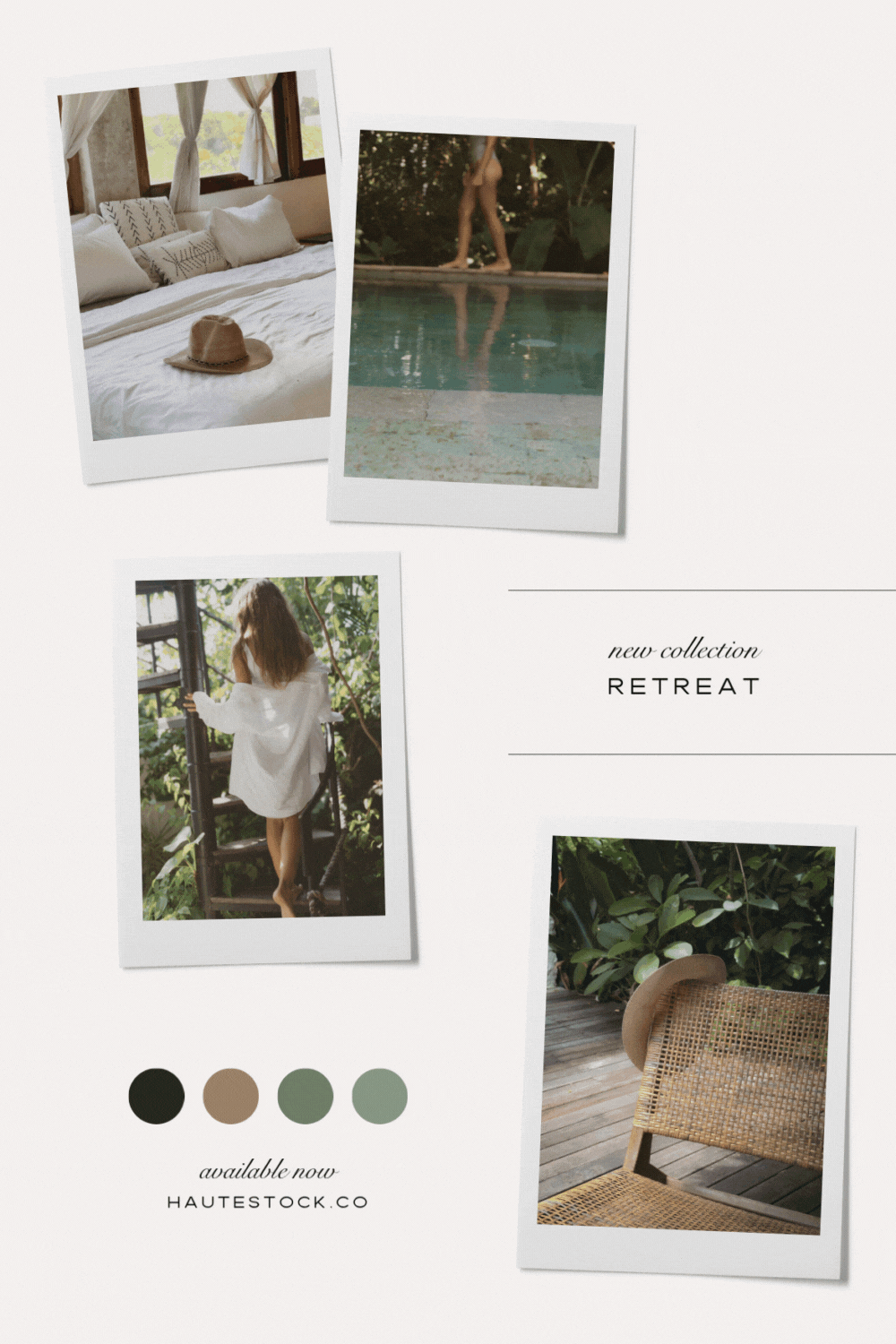 Get inspired by the Retreat collection mood board — a soft, earthy mix of sun-warmed tones and tranquil textures. Perfect for creating a calm, intentional brand aesthetic. Whether you're a coach, creative, or wellness brand, this dreamy stock photo vibe brings peace and presence to your visuals.