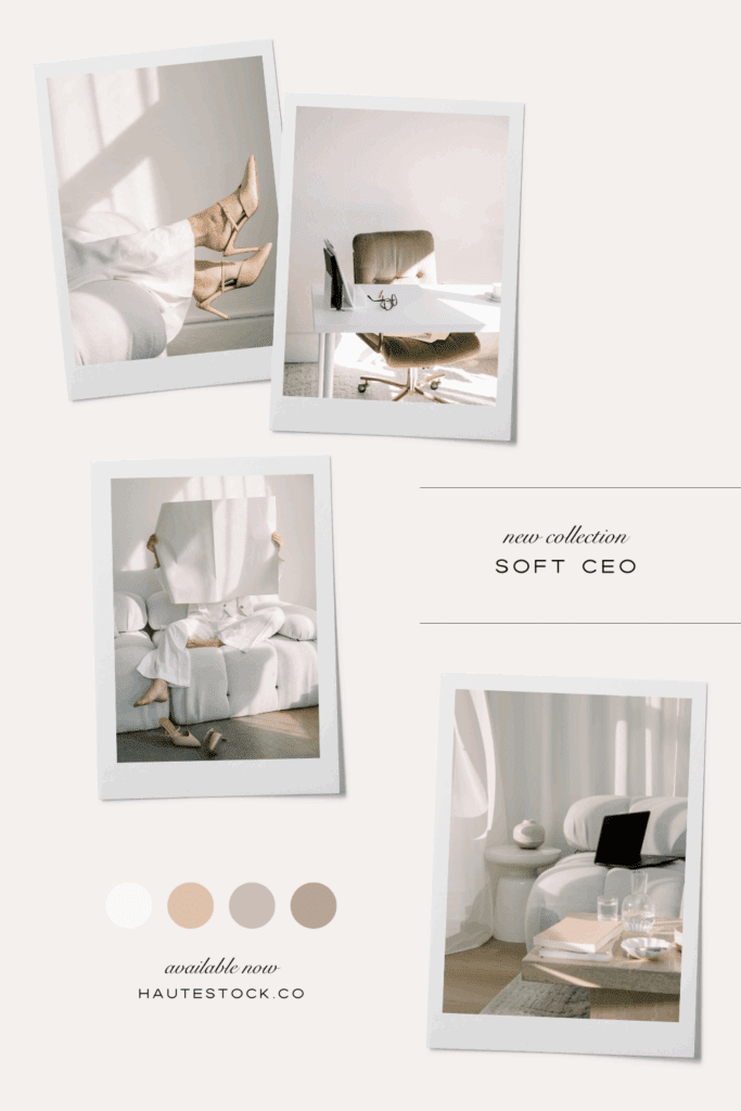 Get inspired by the Soft CEO moodboard - neutral tones, clean lines, and effortless elegance for modern creatives. This look is perfect for building a calm, professional brand with visual impact.