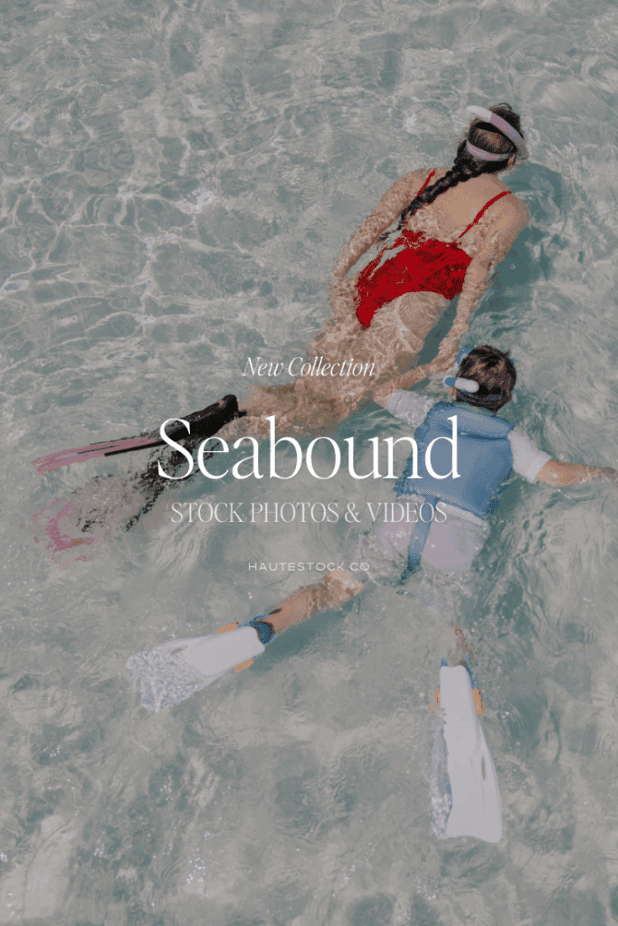 Mother and child snorkeling in turquoise ocean — coastal lifestyle visuals for travel and motherhood brands.