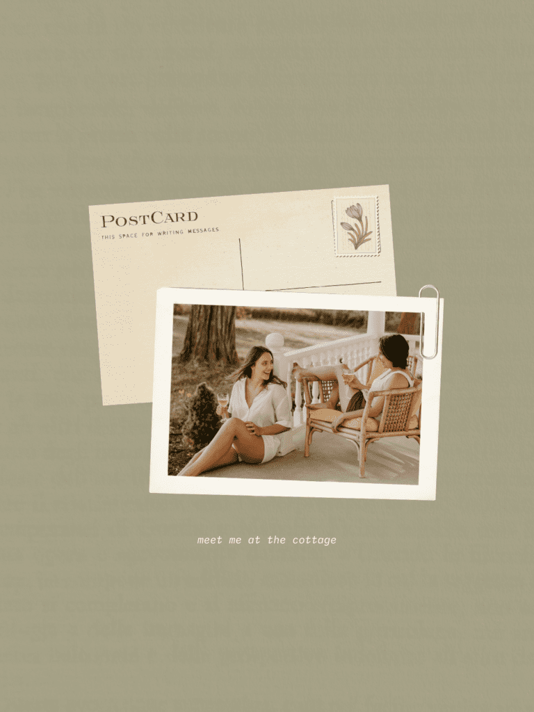 Cottagecore lifestyle aesthetic with women relaxing on a cottage porch in soft natural light